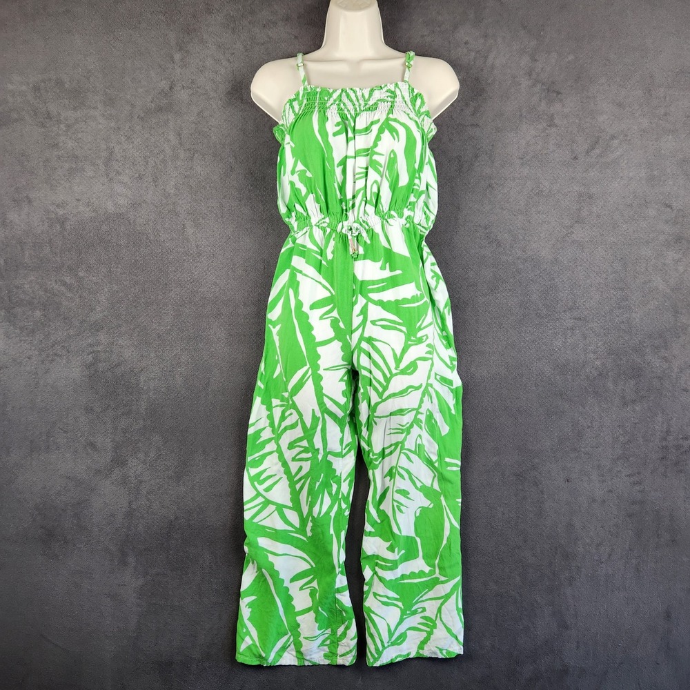 Lilly Pulitzer Target 20th Anniversary Jumpsuit XL Green‎ White Palm Leaf Rayon